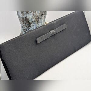 Vintage Black Satin Kisslock Clutch with Bow Accent